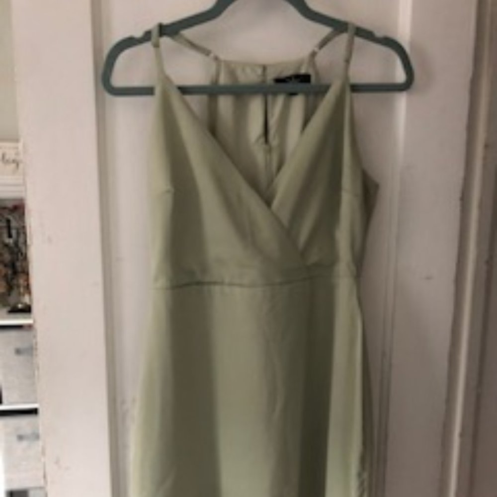 What a Stunner Sage Green Satin Asymmetrical Mini Dress